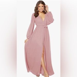 Wedding guest dress, slit up the middle and chiffon sleeves. Blush color size 10